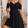 Women's Ruffle Cold Shoulder Dress Cut Out Short Sleeve A Line Summer Dresses