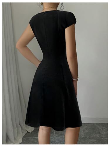 Women's Summer Dress Square Neck Cap Sleeve A Line Flared Short Dresses