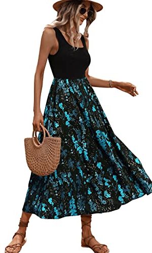 Women's Scoop Neck Button Front Tank Dress Sleeveless Floral Print Mini Dresses