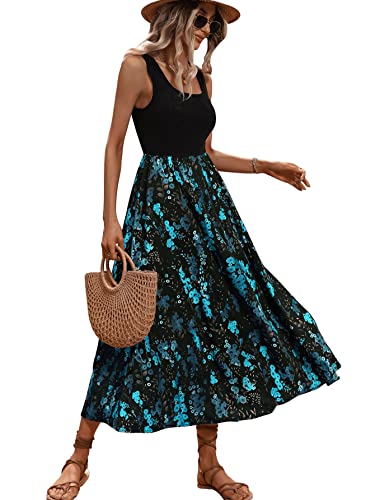 Women's Scoop Neck Button Front Tank Dress Sleeveless Floral Print Mini Dresses