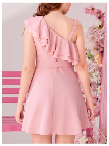 Girl's Sleeveless Ruffle Dresses High Waisted A Line Summer Dress with Belt