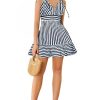 Women's Striped Sleeveless Spaghetti Strap Mini Dress V Neck A Line Short Sundress