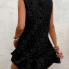 Women's Ruffle Hem Sleeveless Tank Dress Round Neck Casual Jacquard Hem Smock Summer Mini Dresses
