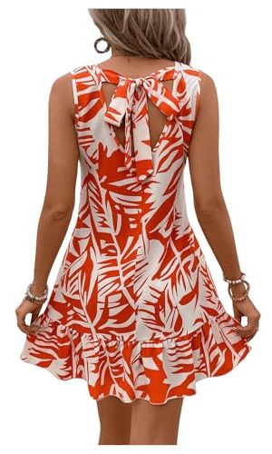 Women's Boho Knot Back Sleeveless Swing Shift Dress Flounce Ruffle Hem Summer Dresses