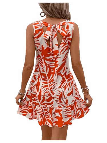 Women's Boho Knot Back Sleeveless Swing Shift Dress Flounce Ruffle Hem Summer Dresses