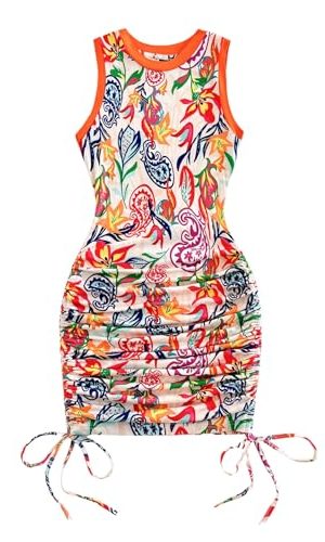 Women's Summer Bodycon Mini Dresses Floral Print Ruched Sleeveless Vacation Beach Tank Dress
