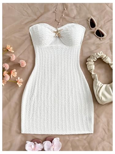 Women's Summer Mini Tube Dress Cut Out Strapless Sleeveless Knit Bodycon Beach Party Dresses