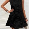 Women's Ruffle Hem Sleeveless Tank Dress Round Neck Casual Jacquard Hem Smock Summer Mini Dresses