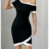 Women's Cold Shoulder Short Sleeve Bodycon Dress Color Block Wrap Summer Dresses