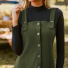 Casual Dresses for Women Square Neck Button Front Sleeveless Pockets A Line Mini Overall Dress