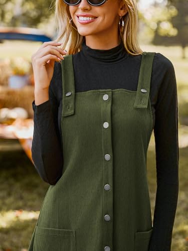 Casual Dresses for Women Square Neck Button Front Sleeveless Pockets A Line Mini Overall Dress