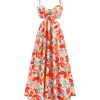 Women's Floral Print Cut Out Dress Tie Shoulder Sleeveless Boho Vacation Long Flowy Dresses