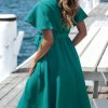 Women's Dresses for Summer V Neck Solid Belt Short Sleeve Knee Length Beach Dress