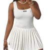 Women's Square Neck Tennis Dress Sleeveless Pleated A Line Summer Mini Dresses with Built in Shorts