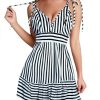 Women's Striped Sleeveless Spaghetti Strap Mini Dress V Neck A Line Short Sundress