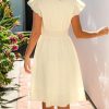 Women's Dress V Neck Flutter Sleeve Smocked Short A Line Casual Summer Knee Length Dress