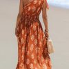 Women's One Shoulder Floral Printed Sleeveless Smocked Waist Maxi Dress Summer Boho Long Dress