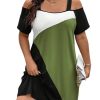 Women's Plus Size Dress Cold Shoulder Color Block Short Sleeve T Shirt Dress Casual Summer Dresses