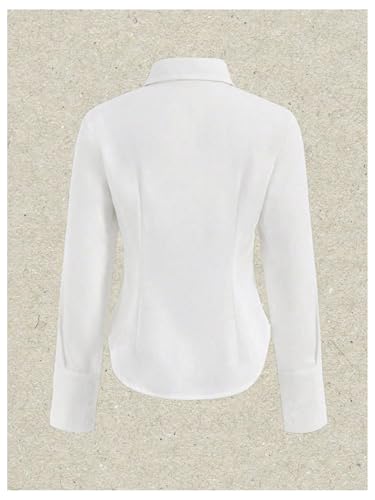 Women's Button Down Long Sleeve Blouse Collared Slim Fit Dress Shirts with Tie