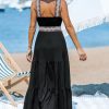 Summer Dress for Women 2024 Smocked Sleeveless Self Tied Spaghetti Straps Long Beach Casual Dress