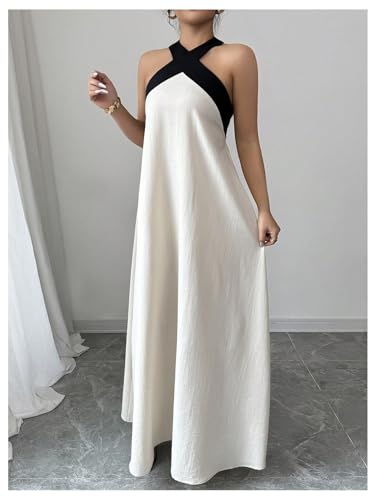 Women's Backless Halter Maxi Dress Summer Bow Tie Flowy Vacation Party Dresses