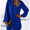 Women's V Neck Pullover Shirt Dress A Line Long Lantern Sleeve Flared Loose Mini Dresses