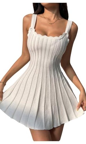 Women's Summer Sleeveless Knit Sweater Dress Scoop Neck Flowy Beach Mini Dresses Date Outfits
