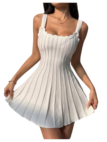 Women's Summer Sleeveless Knit Sweater Dress Scoop Neck Flowy Beach Mini Dresses Date Outfits
