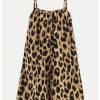 Girl's Leopard Print Wide Leg Romper Spaghetti Strap Loose Summer Short Jumpsuit