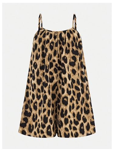 Girl's Leopard Print Wide Leg Romper Spaghetti Strap Loose Summer Short Jumpsuit