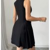 Women's Summer Mini Dress Button Down Sleeveless Collared V Neck Business Casual A Line Dresses