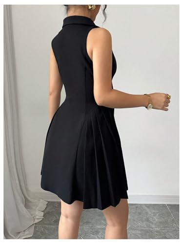 Women's Summer Mini Dress Button Down Sleeveless Collared V Neck Business Casual A Line Dresses