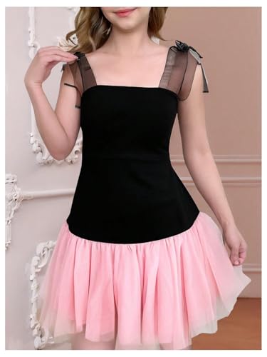 Girl's Color Block A Line Dresses Tie Shoulder Sleeveless Ruffle Summer Dress
