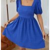 Women's Summer Square Neck Puff Sleeve Dress Casual Vacation Swing A Line Short Dress