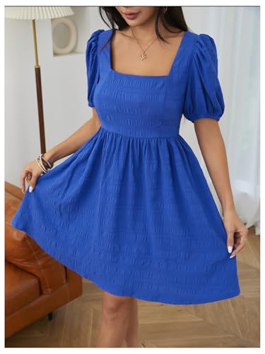 Women's Summer Square Neck Puff Sleeve Dress Casual Vacation Swing A Line Short Dress
