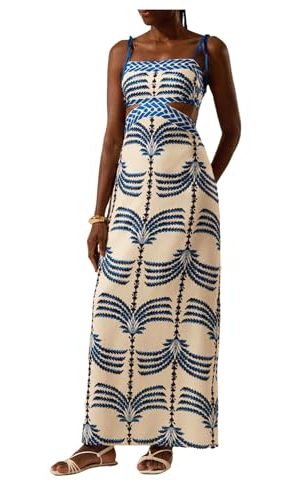 Women's Summer Maxi Dress Boho Print Tie Shoulder Spaghetti Strap Cut Out Tie Back Cami Dresses Sundress