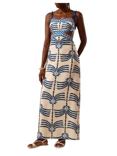 Women's Summer Maxi Dress Boho Print Tie Shoulder Spaghetti Strap Cut Out Tie Back Cami Dresses Sundress