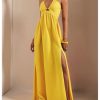 Women's Summer Halter Maxi Dress Sleeveless V Neck Split A Line Flowy Long Dresses Vacation Sundress