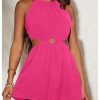 Women's Cut Out Sleeveless Romper Crew Neck Ruched Wide Leg Shorts Jumpsuit