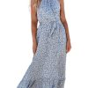 Women's Maxi Dress Halter Ditsy Floral Belted Sleeveless Ruffled Long Summer Casual Dress