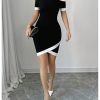 Women's Cold Shoulder Short Sleeve Bodycon Dress Color Block Wrap Summer Dresses
