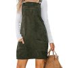 Women Corduroy Fall Dresses Front Bib Pocket Square Neck Wide Strap Casual Overall Mini Dress