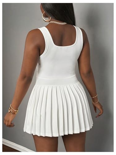 Women's Square Neck Tennis Dress Sleeveless Pleated A Line Summer Mini Dresses with Built in Shorts