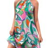 Women's Floral Print Tunic Dress Criss Cross Sleeveless Halter Summer Short Dresses