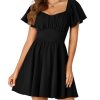 Women's Tie Back Square Neck Wrap Ruffle Short Sleeve Flare Mini Dress