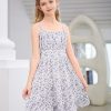 Girl's Spaghetti Strap Ruched Cami Dress Floral Print Ruffle Flared Mini Dresses