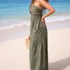 Women's Summer Jumpsuit Plunging Halter Sleeveless Striped Casual Dressy Outfit Wide Leg Pockets Maxi Overall