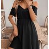 Women's Ruffle Cold Shoulder Dress Cut Out Short Sleeve A Line Summer Dresses