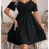 Women's Ruffle Cold Shoulder Dress Cut Out Short Sleeve A Line Summer Dresses