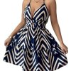 Women's Summer Printed Halter Cami Dress Sleeveless Tie Backless Ruffle Hem Flowy Vacation Short Dresses